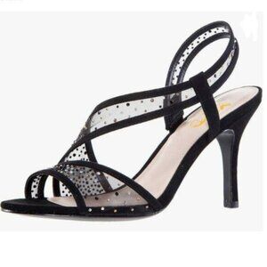 XYD Black Open Toe Crystal Studs Bridal Pumps High Heel Mesh Rhinestone Shoes